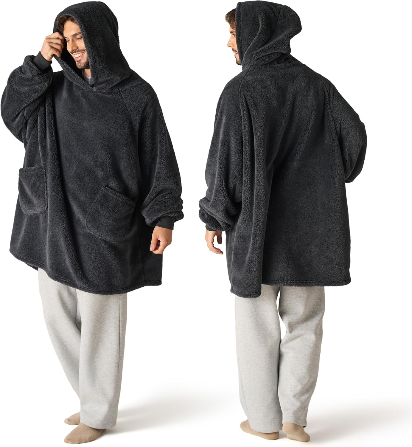 Bedsure Wearable Blanket Hoodies, Blanket Hoodie as Mothers Day Birthday Gifts for Mom Women, Warm Cozy Soft Sweatshirt Hooded Blankets for Women Men Adults, Grey, Standard