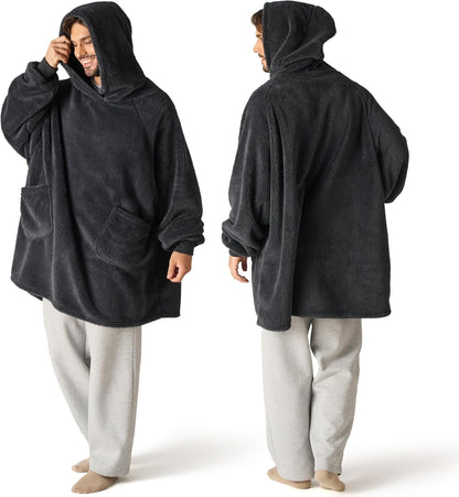 Bedsure Wearable Blanket Hoodies, Blanket Hoodie as Mothers Day Birthday Gifts for Mom Women, Warm Cozy Soft Sweatshirt Hooded Blankets for Women Men Adults, Grey, Standard