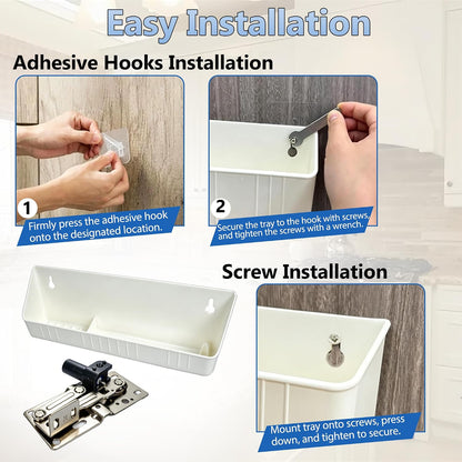 11" Tip-Out Plastic Sink Trays with LD-0220-50SC Steel Hinges | Kitchen Sink Front Tip Out Tray Kit for Bathroom and Kitchen | White (2 Trays & 4 Hinges & Screws Set & 1 Installation Wrench)
