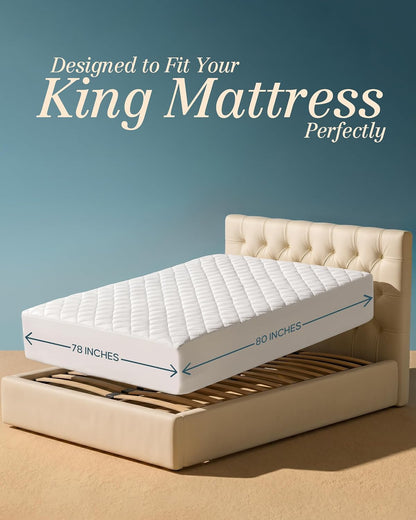 Quilted Fitted Mattress Pad, Queen Mattress Protector Topper with Deep Pocket Stretches up to 16 Inches, Machine Washable Mattress Cover by Utopia Bedding (White)
