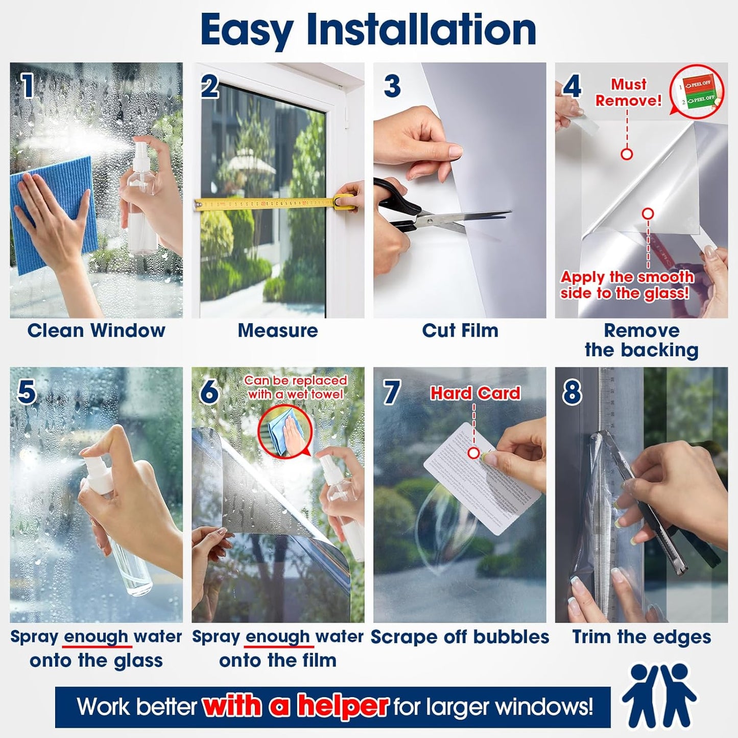 Coavas One Way Privacy Window Film, Heat Control Window Tint for Home, Sun Blocking Reflective Window Film See Out Not in, Anti UV Static Cling for Windows Office Door (Black, 17.5 Inch X 6.5 Feet)