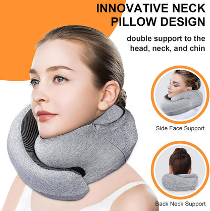 Travel Pillow - Hooded Neck Pillow Airplane Memory Foam Filling for Plane, Office, Cars Sleeping, Road Trip, Long Flights, Airplane Travel Essentials, Includes Eye Mask & Earplugs (Green)