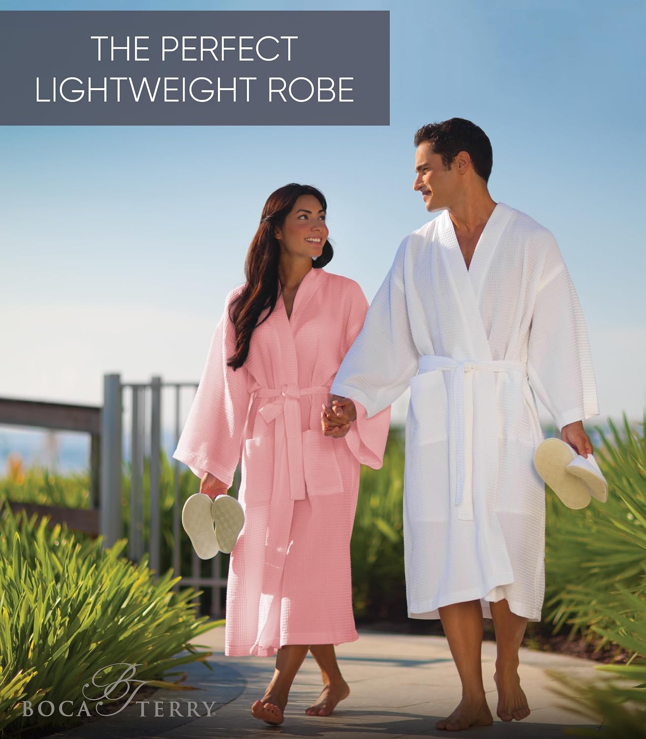 Women’s Waffle Robe by Boca Terry, Kimono Style Lightweight Summer Robe