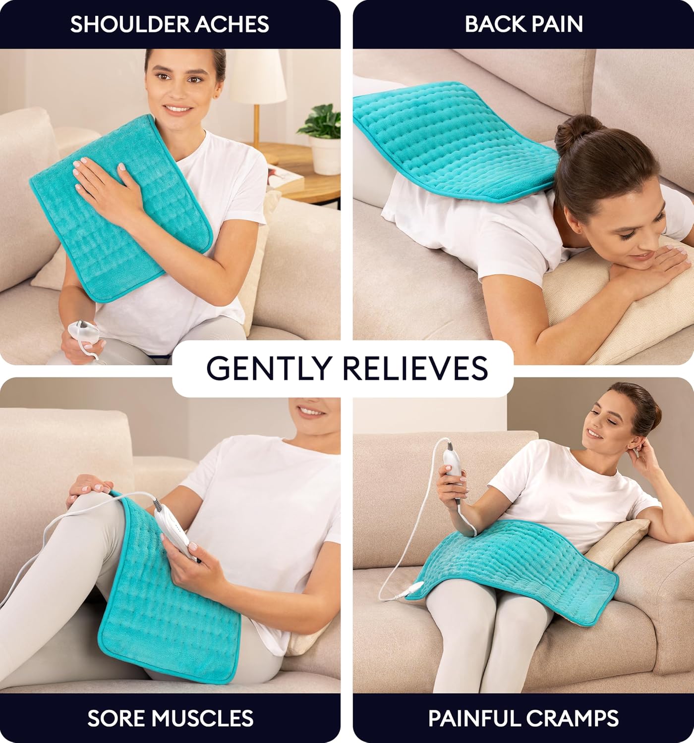 GENIANI Electric Heating Pad for Back Pain & Cramps Relief, Electric Throw, Self Care Gifts for Women, Heating Pad for Neck & Shoulder, Machine Washable Microplush, Auto Shut Off (12"x24", Tabby Gray)