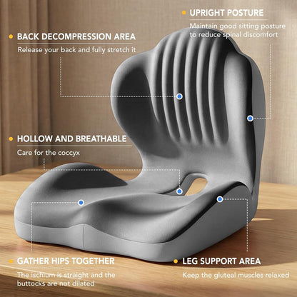 Ergonomic Seat Cushion, Office Chair Seat Cushions with L-Shaped Design, Memory Foam Orthopedic Cushion with Coccyx Hollow, Lumbar Support & Tailbone Pain Relief for Car, Truck, Gaming Chair (Black)