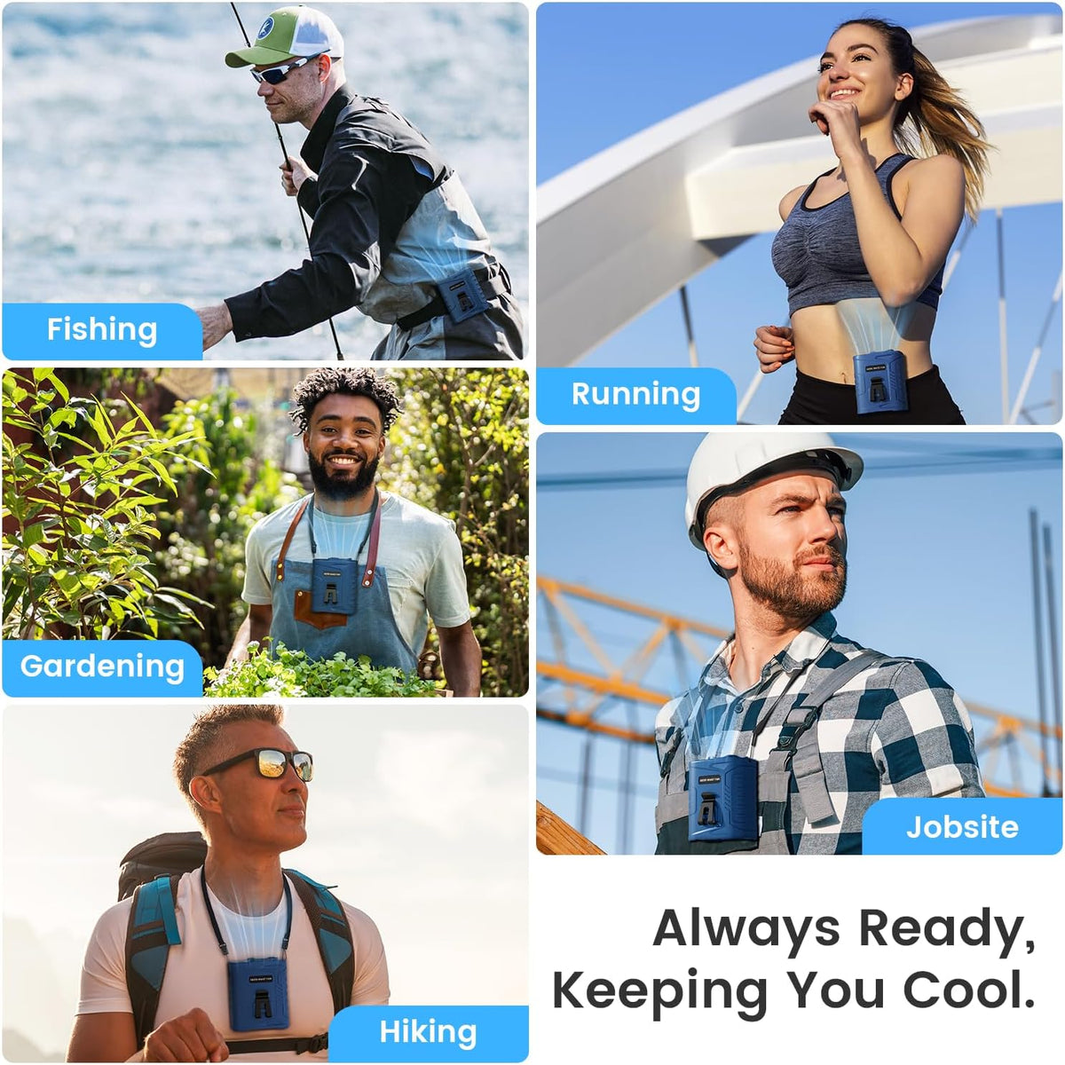 KIBEE Portable Waist Fan, 12500RPM Rechargeable Wearable Belt Clip Fan, Hands Free Cooling Fan for Outdoor Work, Construction, Hiking, Camping, Fishing, Long Battery Life Personal Cooling Device