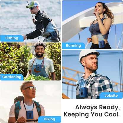 KIBEE Portable Waist Fan, 12500RPM Rechargeable Wearable Belt Clip Fan, Hands Free Cooling Fan for Outdoor Work, Construction, Hiking, Camping, Fishing, Long Battery Life Personal Cooling Device