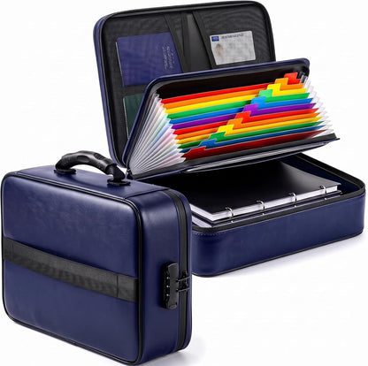Fireproof Document Box With Lock, 16 Pocket Document Organizer