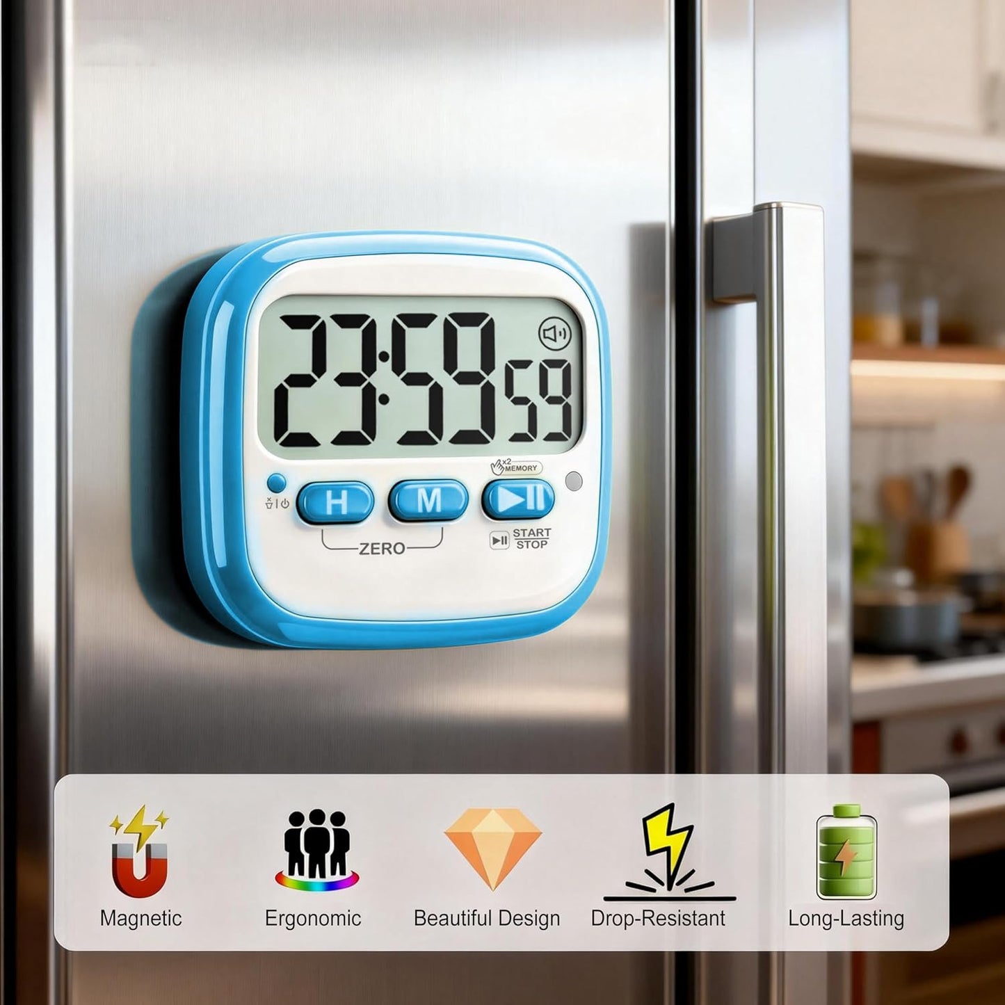 Antonki 2 Pack Classroom Timers for Kids Teachers, Magnetic Countdown Digital Kitchen Timer for Cooking, Study, Exercise, Games, Time Mangement - Loud/Silent Mode - Battery Included