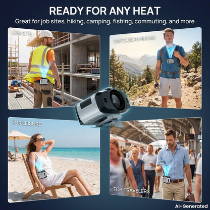 AJVV Portable Waist Fan Wearable Belt Fan Clip on Fan for Shirt, 40H Max Personal Cooling, for Camping, Outdoor, Jobsite, Travel (Off-white)