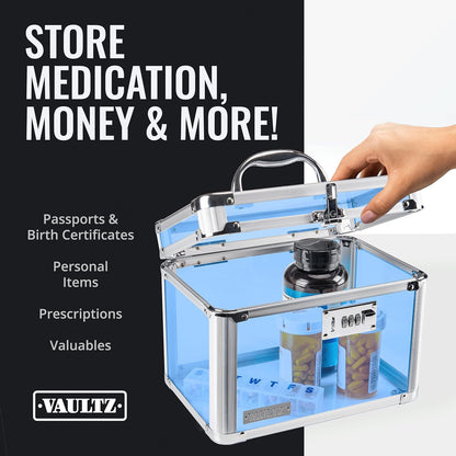 Vaultz Secure Security Lock Boxes - Safe Combination Lock Box, Storage for Documents, Valuables, Medicine & Money - 9.88 x 7.75 x 7 Inch - Black/Chrome