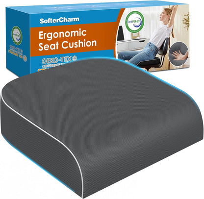 Seat Cushion, Memory Foam Office Chair Cushions for Long Sitting Hours, Chair Pad for Sciatica, Coccyx, Tailbone, Hip Pain & Pressure Relief, Office, Home, Car Seats, Airplane, Black/Large