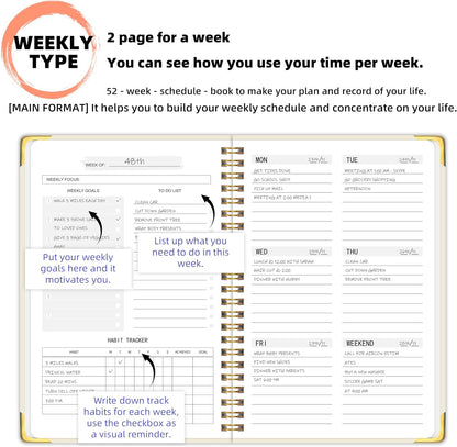 Undated Weekly Planner With Habit Tracker & To Do List 5.7 x 8.0 inch | Avoid Unfocused Busywork,Productivity Organizer,No-Bleed Thick Pages,Portable Size,Lay-Flat Spiral for Hands Free