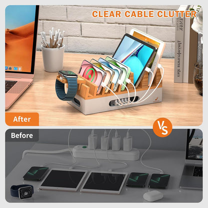 Pezin & Hulin Bamboo Charging Station with 5 Cables-Natural Bamboo