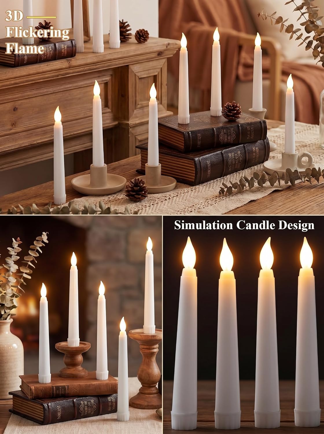 Treela 24 Pcs Flameless Taper Candles Battery Operated Bulk Fake Candles Light LED Candle Sticks Flickering Tapered for Easter Wedding Anniversary Decoration(Basic,11 Inch,Ivory)