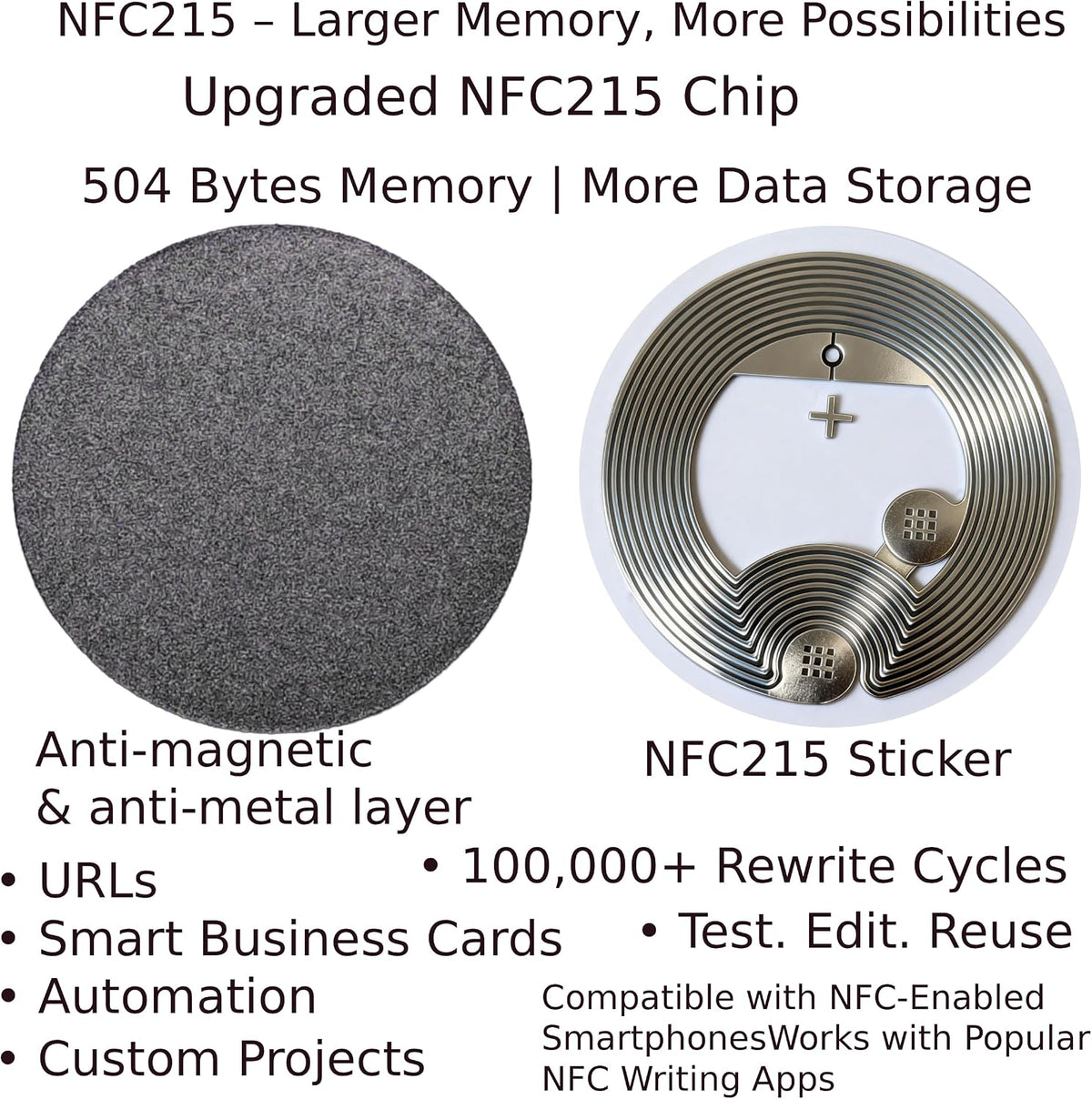 DAMILA NTAG215 Anti-Metal NFC Tags with Holographic Labels