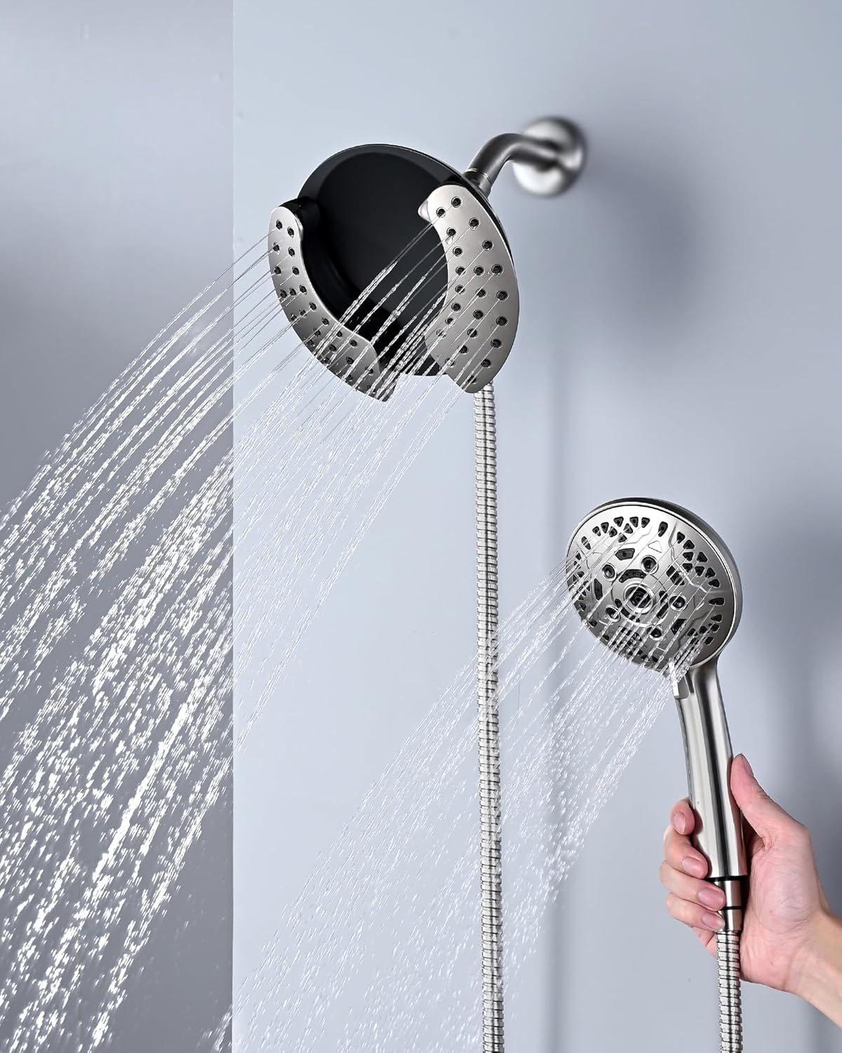 INAVAMZ Shower Head with Handheld High Pressure: Hand Held Shower Head & Rain Shower Head 2-IN-1 Shower Head with 59" Rotatable Stainless Steel Hose, Shower Trim Systems, Sliver 2.5 GPM 15391 Filter