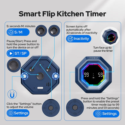 Visual Timer for Kids Kitchen Timer Pomodoro Magnetic Visual Countdown | Smart Gravity Sensing Timer with Large Display Loud Alarm for Study Cooking Classroom Homework Time Management