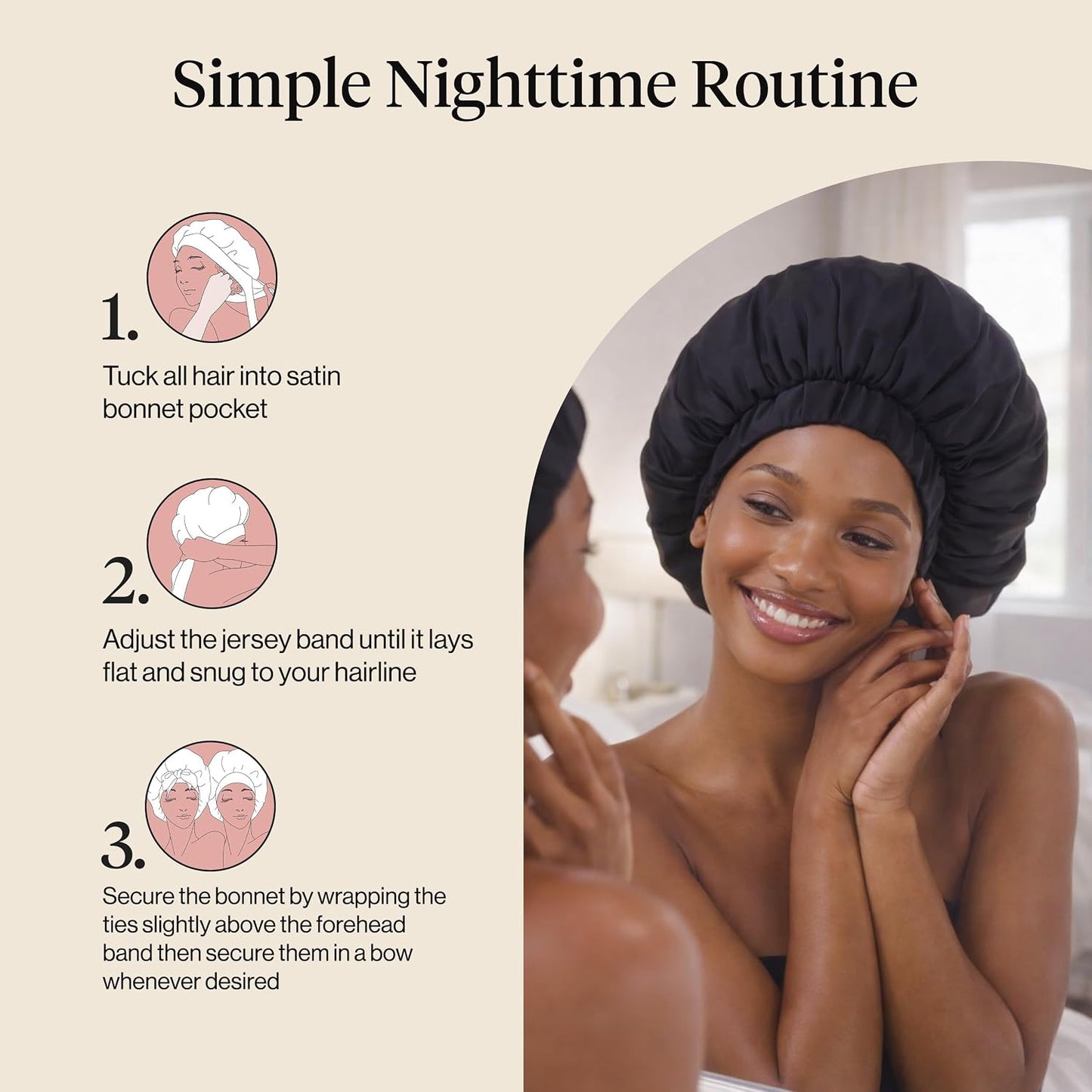Kitsch XL Satin Bonnet for Sleeping - Softer Than Silk Bonnet For Sleeping Women - Secure Fit, Adjustable, Night Cap For Curly & Textured Hair - Prevents Breakage, Tangles & Thinning - Blush