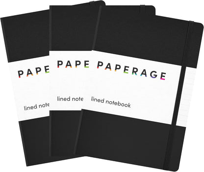 PAPERAGE Lined Journal Notebook, Hardcover Journal for Women & Men, 160 Pages, (5.6 in x 8 in), College Ruled Journaling Notebook for Work, School Supplies & Note Taking, (Black)