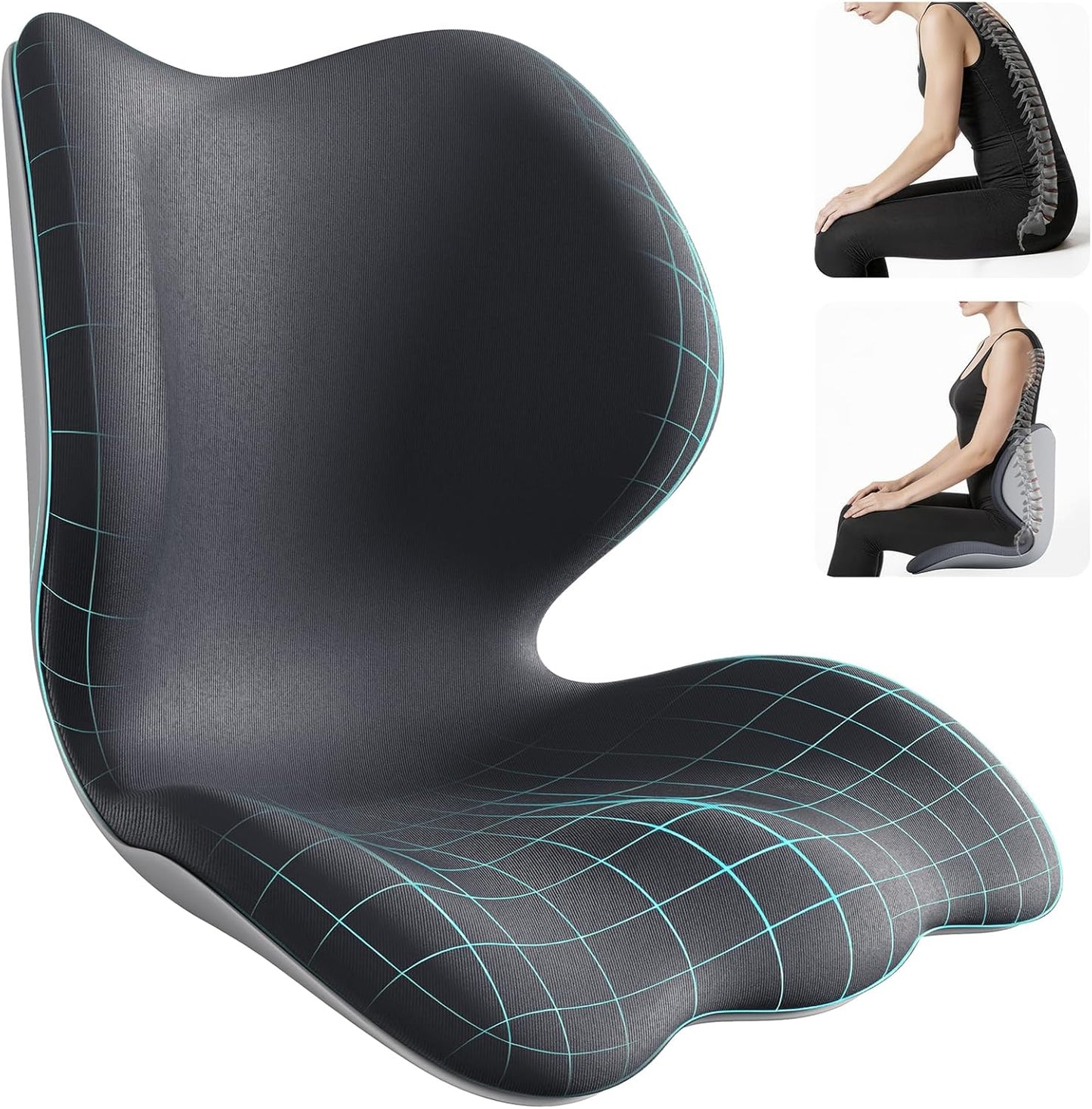 Ergonomic Seat Cushion for Office Chair - Extra Thick Premium Memory Foam with Back & Pelvic Support, Posture Support Cushion for Work from Home, Long Sitting Comfort, Fits Max Hips 40", Waist 38"