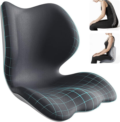 Ergonomic Seat Cushion for Office Chair - Extra Thick Premium Memory Foam with Back & Pelvic Support, Posture Support Cushion for Work from Home, Long Sitting Comfort, Fits Max Hips 40", Waist 38"