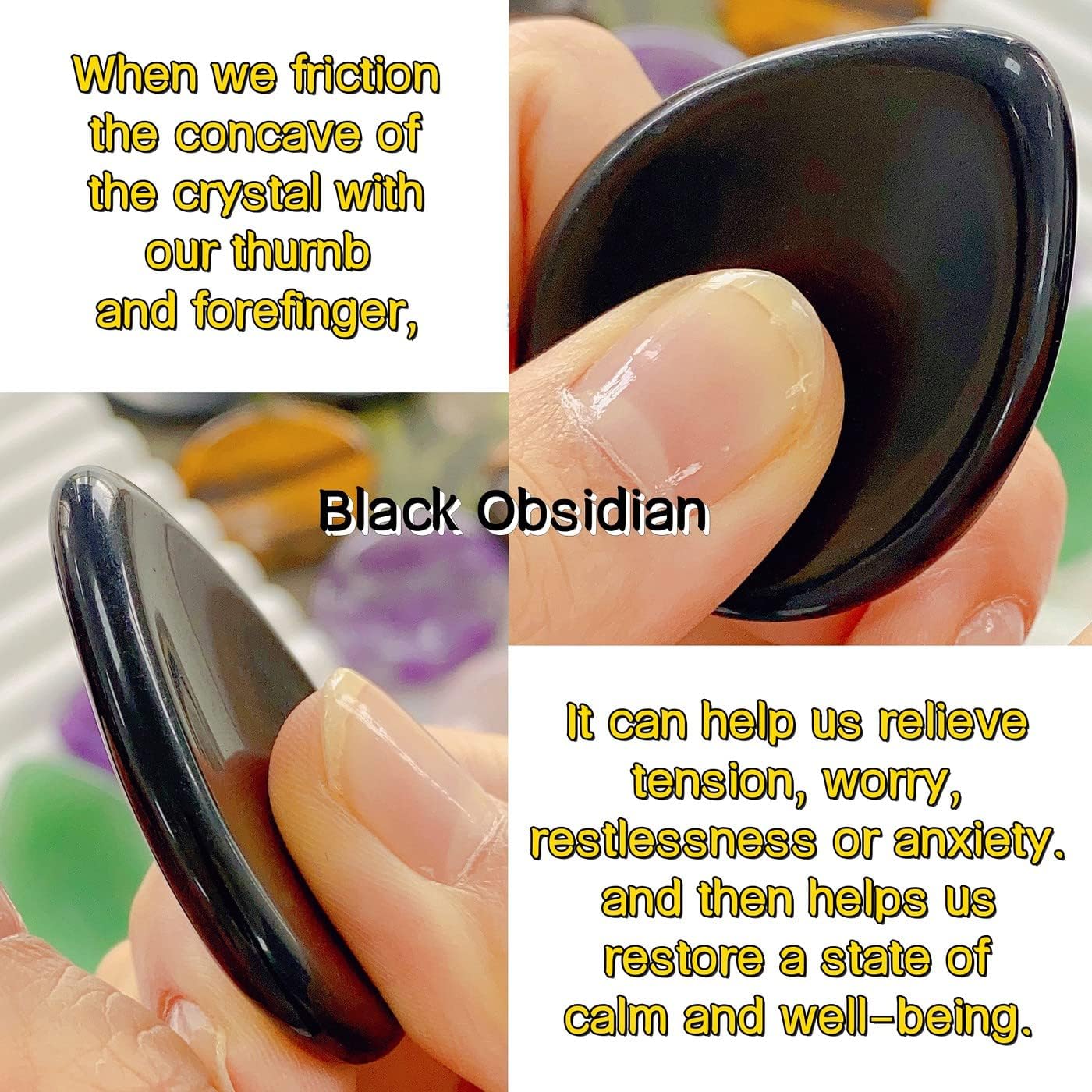 2PCS Worry Stone for Anxiety Tigers Eye Amethyst Healing Crystals Hand Thumb Stones Pocket Gemstones Meditation Accessories Oval Crystal Natural Relax Palm Stone Anxiety Relief Items Stocking Stuffers