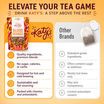 Katy’s Blood Orange Loose Tea - Hibiscus, Orange & Rose Hips - Loose Leaf Herbal Tea, Caffeine-Free, Sugar-Free - Hot or Iced Tea - 30+ Cups