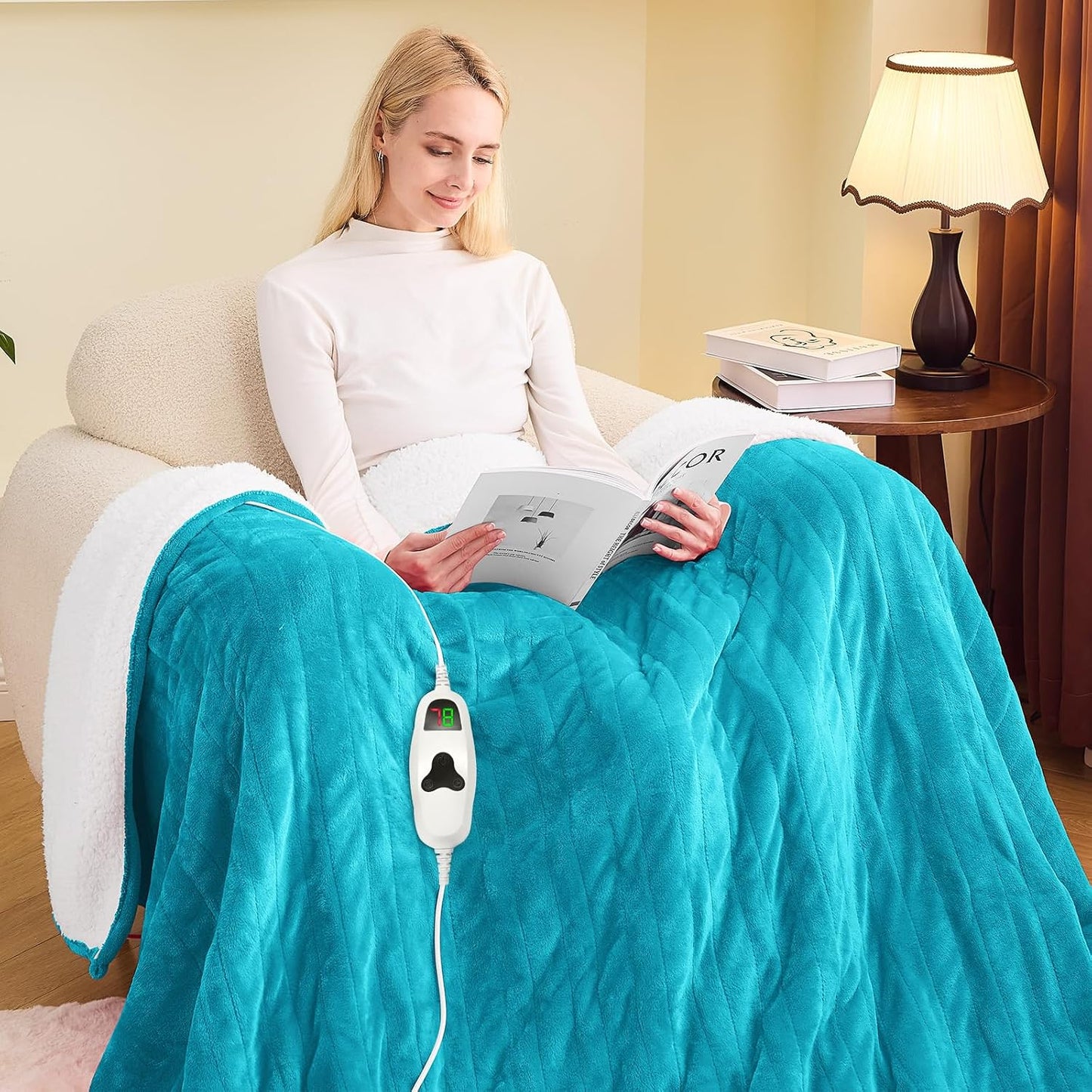 greenoak Heated Blanket Electric Throw 50"X60", Heating Blanket with 10 Heat Levels 1/2/4/6/8 Hours Auto-Off,Fleece Soft Sherpa Blanket,Gifts for Grandma Mom Seniors, Misty Grey