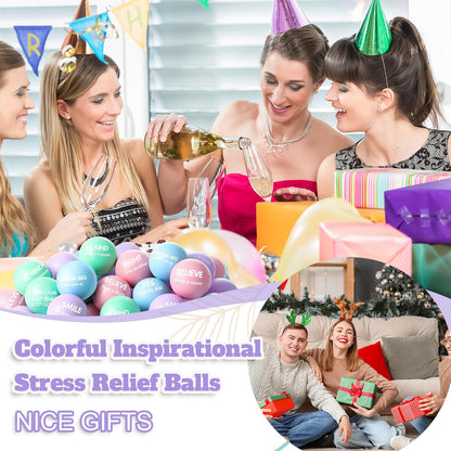 Liliful 100 Pcs Motivational Stress Balls Bulk Inspirational Squeeze Balls for Adults Anxiety Relief Fidget Toys Office Employee Gifts Classroom Rewards 2.2 Inch (Bright Colors)