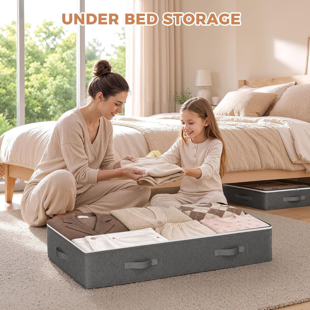 Budding Joy 95L Under Bed Storage Containers, 4 Pack Closet Organizers Grey