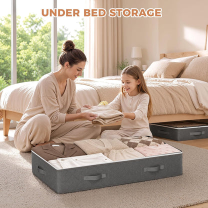 Budding Joy 95L Under Bed Storage Containers, 4 Pack Closet Organizers Grey