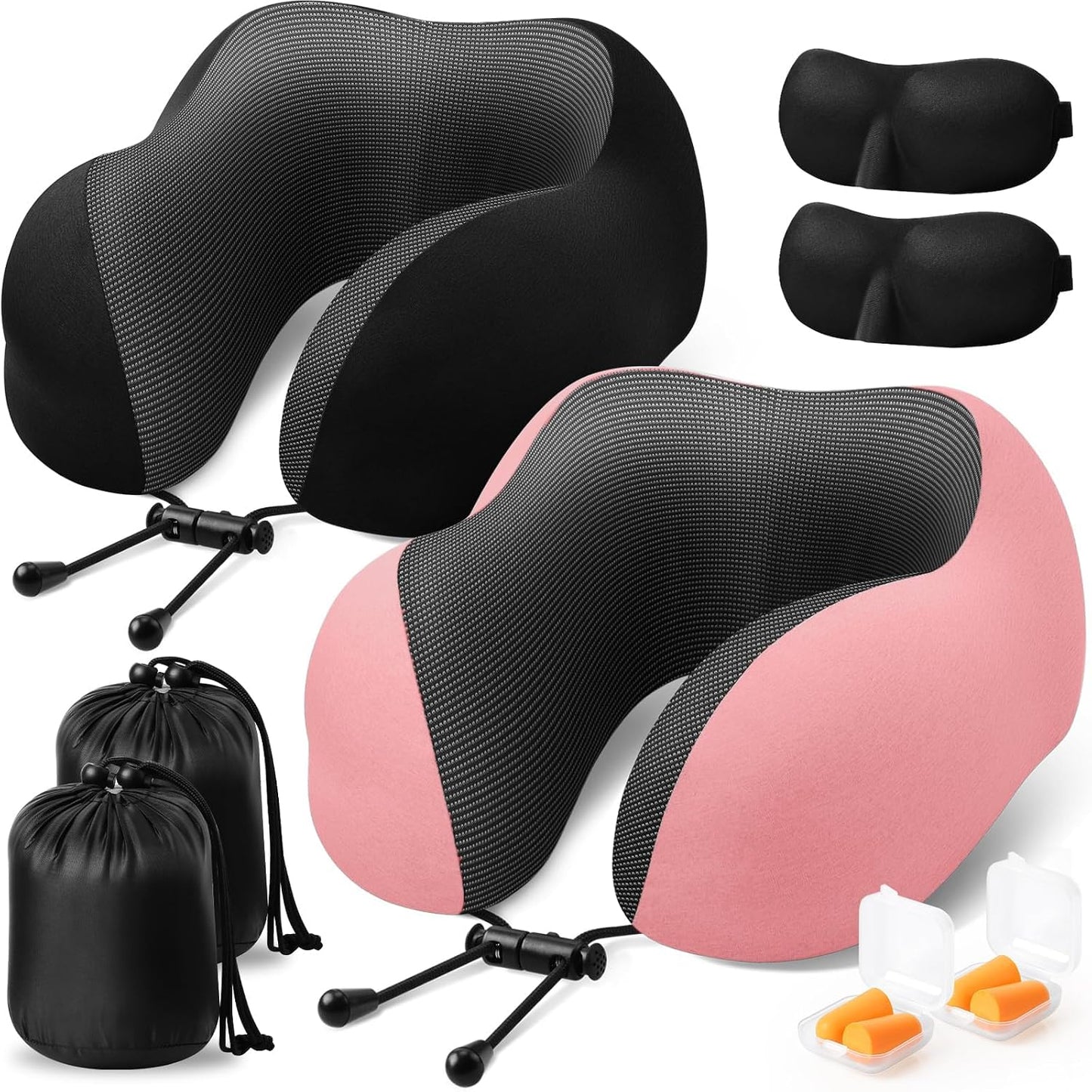 ExploreBliss Travel Pillow, Travel Pillows for Sleeping Airplane, Neck Pillow Airplane, Memory Foam Neck Pillow Set with Eye Mask, Earplugs and Storage Bag -Grey