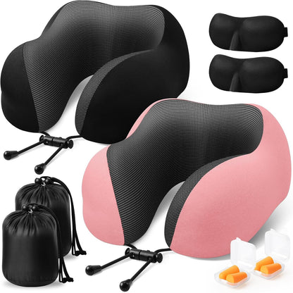 ExploreBliss Travel Pillow, Travel Pillows for Sleeping Airplane, Neck Pillow Airplane, Memory Foam Neck Pillow Set with Eye Mask, Earplugs and Storage Bag -Grey