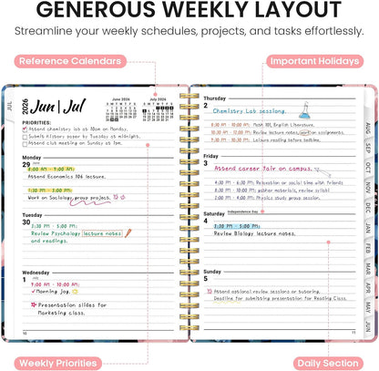 Planner 2026-2027, Jul 2026-Jun 2027 Academic Monthly & Weekly Planner - Colors B