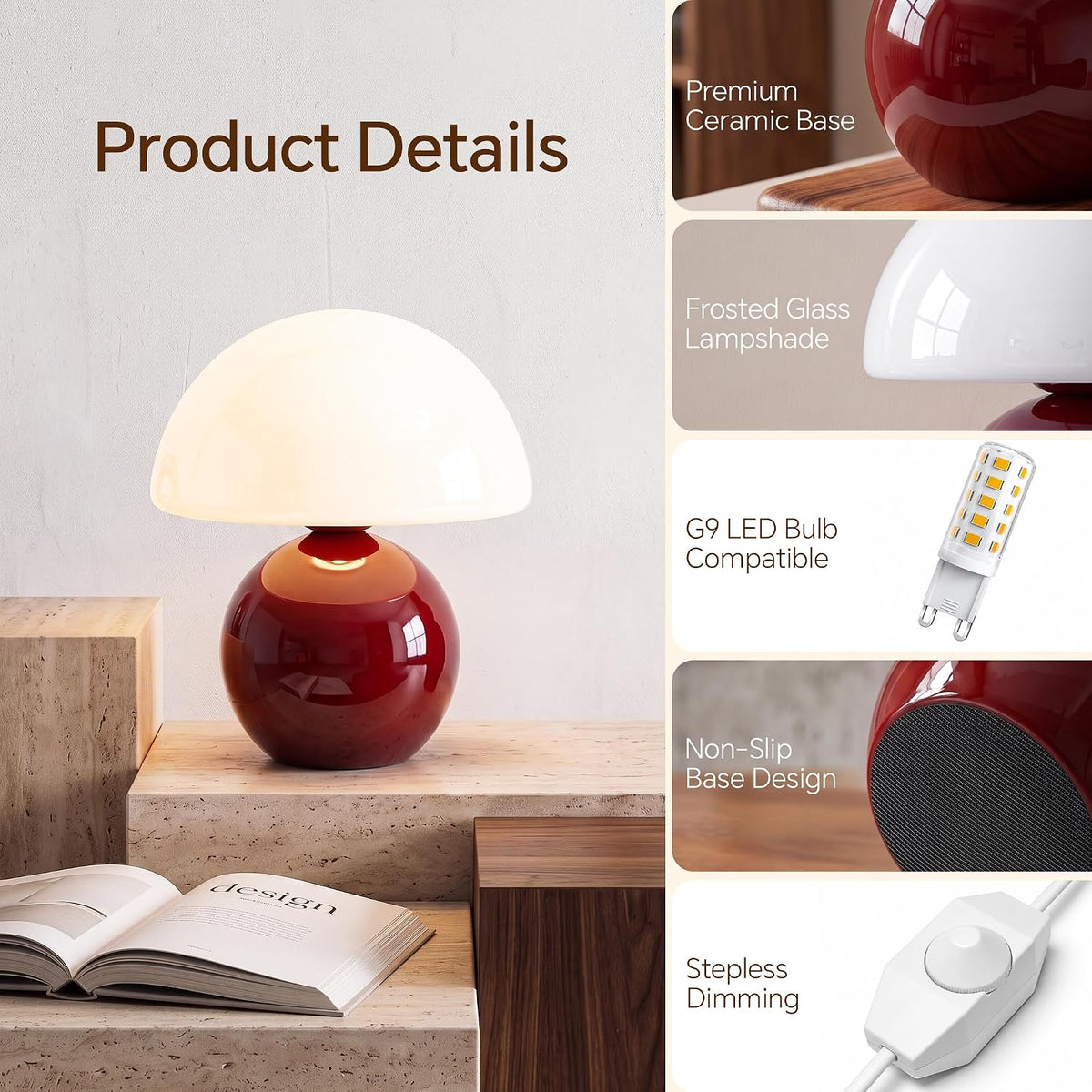 Dawnwake Mushroom Lamp Table Lamp for Bedroom-Small Desk Table Lamps,White