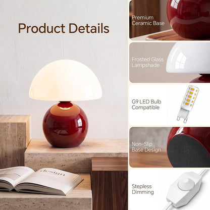 Dawnwake Mushroom Lamp Table Lamp for Bedroom-Small Desk Table Lamps,White
