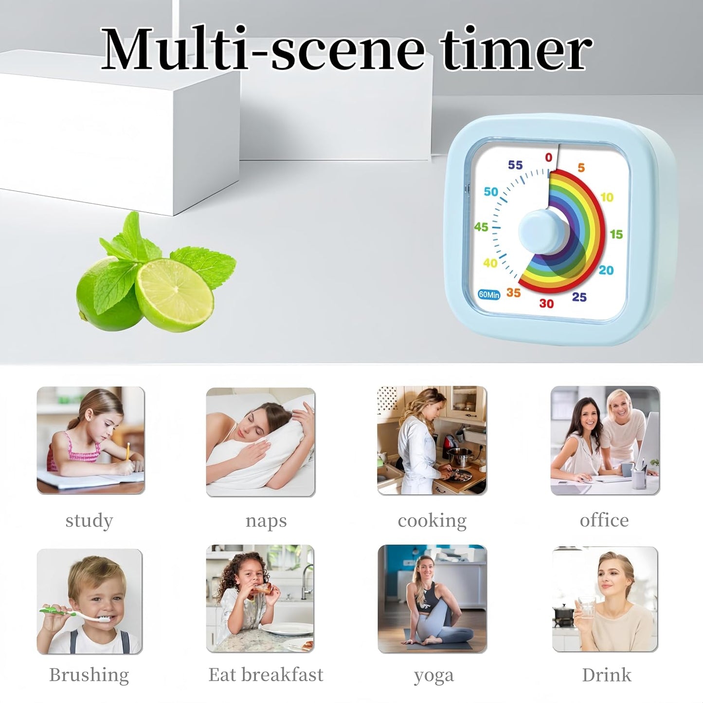 Kids Visual Timer Cute Rainbow - 60 Minute Countdown Timer Time Management for Kids and Adults, Timer for Cooking Classroom Meeting (Purple)