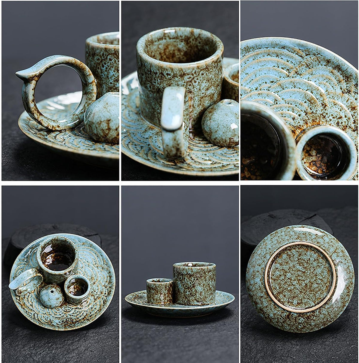 4 in 1 Ceramic Incense Burner Holder with Handle for Burning Sage, Palo Santo Stick, Joss Sticks, Candle in Your New House, Office, Yoga, Meditation Room (Speckled Blue)