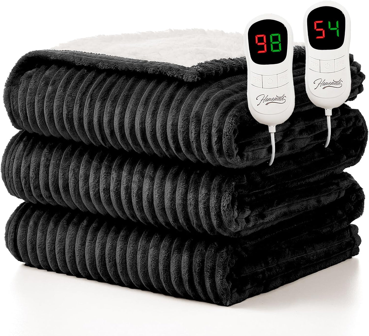 Homemate Heated Blanket Electric Throw - 50"x60" Heating Blanket Throw 1/2/4/6/8 Hours Auto-Off 10 Heat Levels Over-Heat Protection Soft Flannel Sherpa Heater ETL Certification