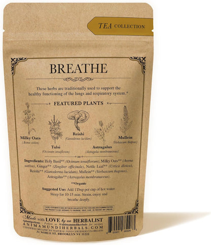 Anima Mundi Apothecary Breathe Lung Tonic Tea - Herbal Tea Blend with Astragalus, Reishi, Nettles and Ginger - Organic Loose Leaf Blend (2oz / 57g)