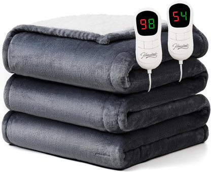 Homemate Heated Blanket Electric Throw - 50"x60" Heating Blanket Throw 1/2/4/6/8 Hours Auto-Off 10 Heat Level Over-Heat Protection Flannel Sherpa ETL Certification