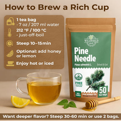 50 Bags Pine Needle Tea Dried Pine Needles Herb Tea (Pinus Koraiensis) - 50 Count 2.5g Bags Dried Needle Leaf Aguja De Pino