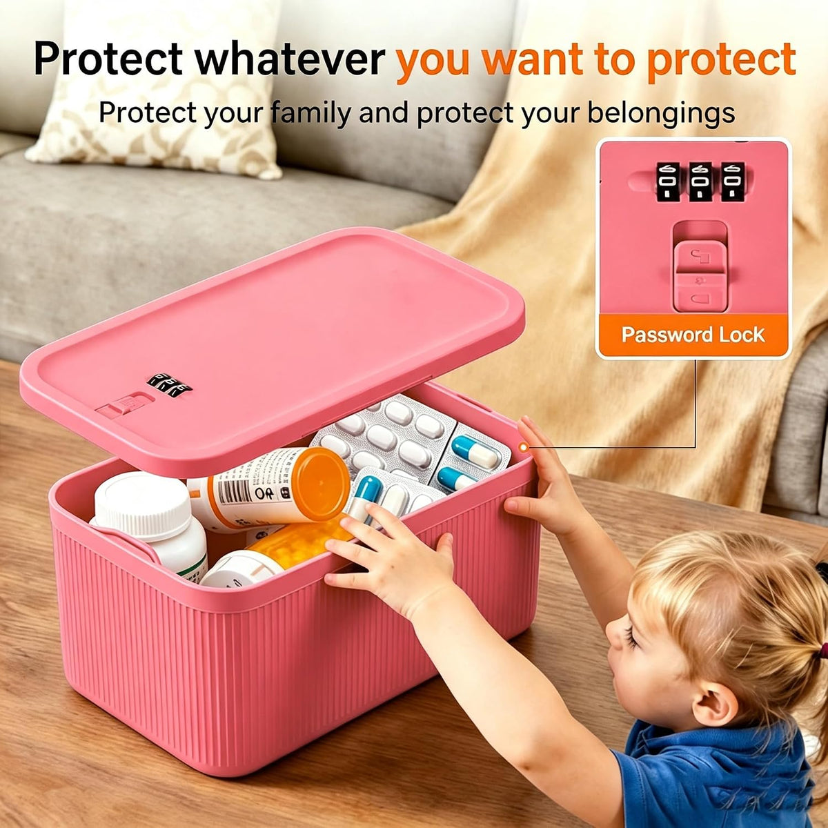 Medication Lock Box,Small Lockable Storage Box with Combination Code for Phone,Medicine Safe,Food, Home,Refrigerator,Office,Personal Items,Travel,Gift