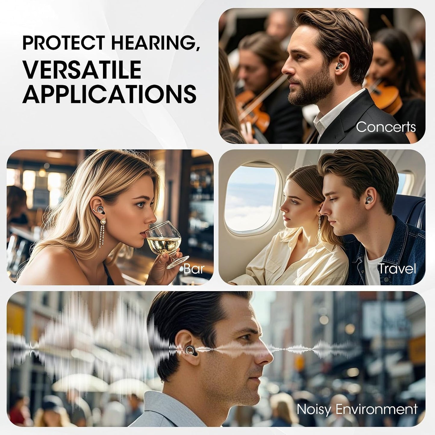 Ear Plugs for Sleeping Noise Cancelling, 60dB Silicone Ear Plugs for Noise Reduction, Reusable Sleeping Earplugs for Snoring, Concert & Shooting Ear Protection with 8 Eartips(Charcoal)