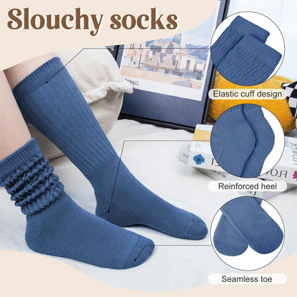 Justay 5 Pairs Slouchy Socks for Women - Slouch Long Crew Knit Boot Athletic Calf Tube Scrunch Socks