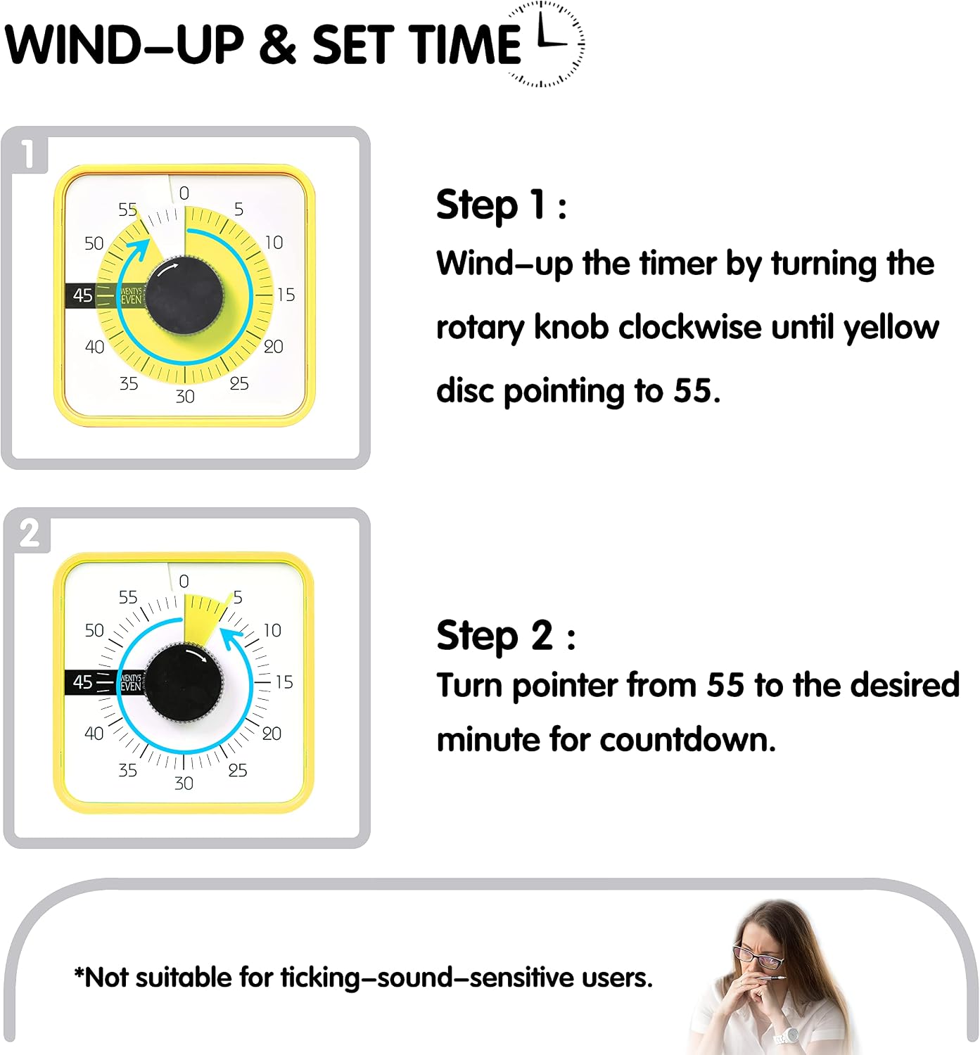 Visual Timer 7.5 inch; 60 Minute 1 Hour Countdown Timer for Kids Classroom Teaching Tool Home Office Meeting, Mechanical Countdown Clock for Exam Time Management Magnetic, Navy Blue with Colorful Disc