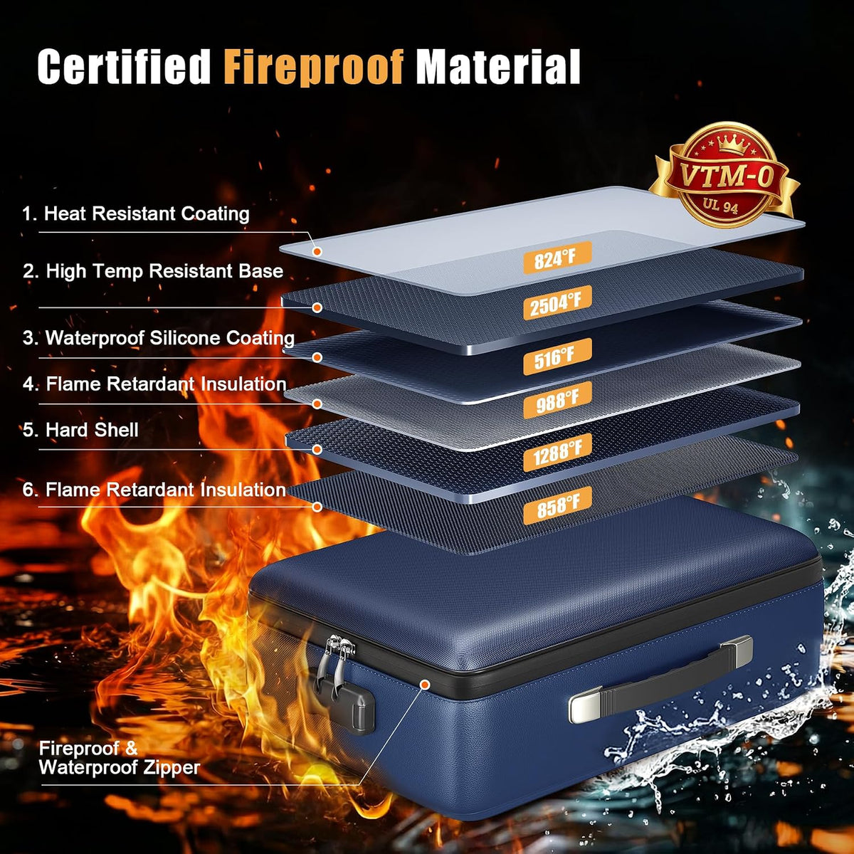 Fireproof Document Box, Hard Briefcase Fireproof Safe for Home Documents