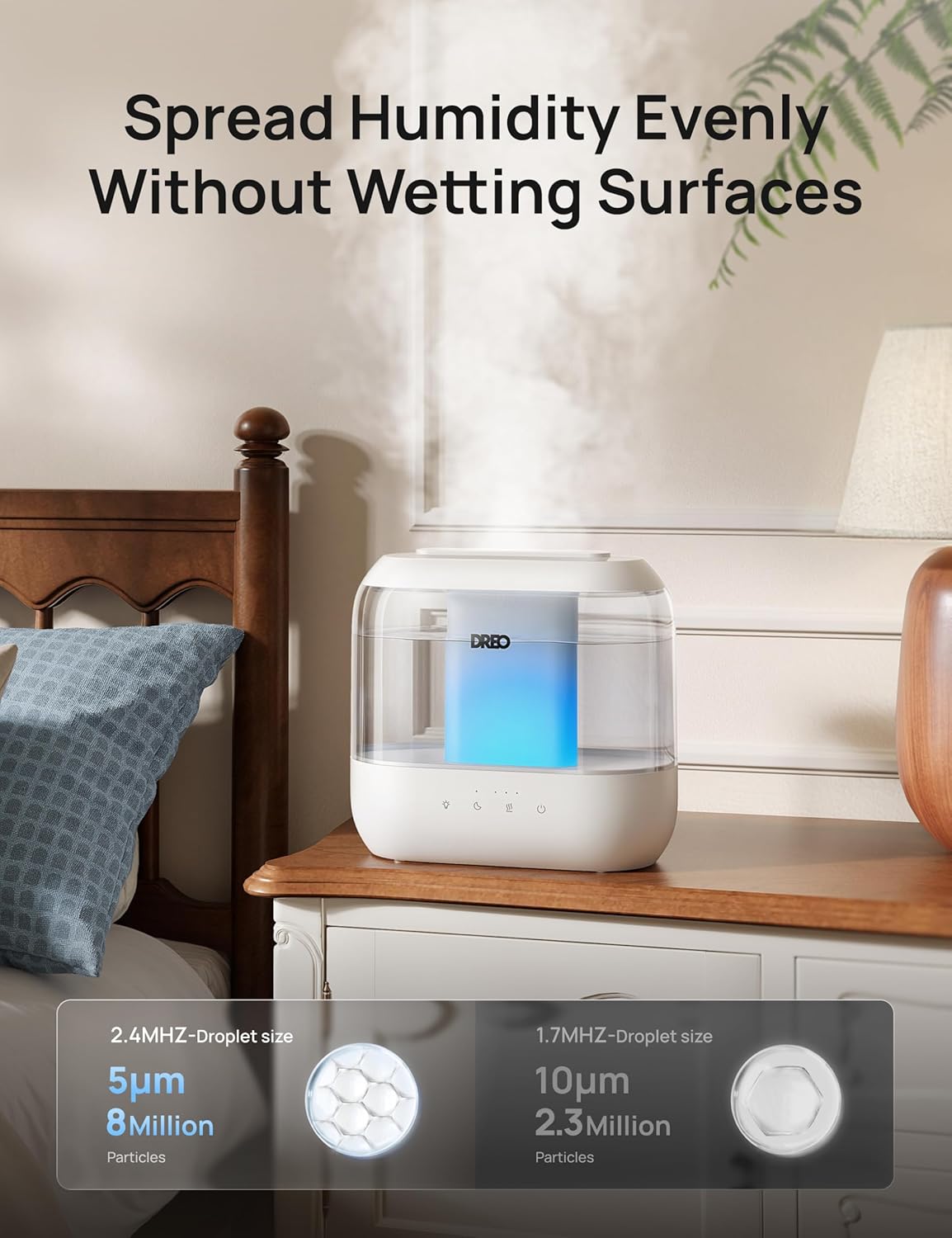 Dreo Humidifiers for Bedroom, 4L Top Fill for Large Room, 36H Runtime, 28 dB Quiet Supersized Cool Mist Air Humidifier for Baby Nursery, Plants, Indoor, Night Light, Easy to Clean & Fill, Black