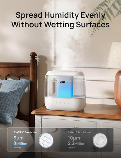 Dreo Humidifiers for Bedroom, 4L Top Fill for Large Room, 36H Runtime, 28 dB Quiet Supersized Cool Mist Air Humidifier for Baby Nursery, Plants, Indoor, Night Light, Easy to Clean & Fill, Black